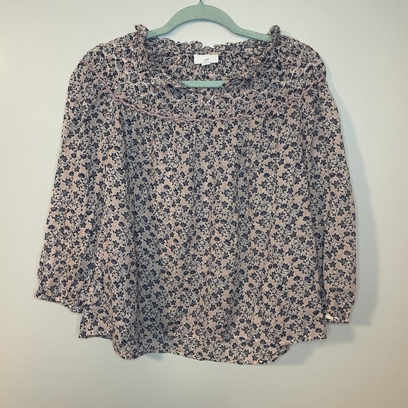 J. Jill Tops - J. JILL Sz M Peasant‎ 100% Cotton Blouse Top Smocked Cottagecore Embroidered